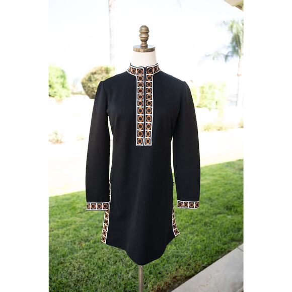 Vintage Mid Century Mod Retro Black Dress - Picture 2 of 8